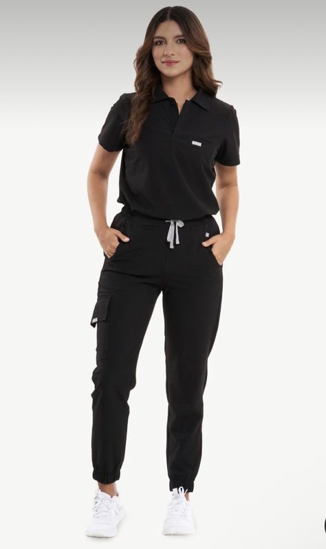 Medical Assistant Outfit Scrubs, Black Scrubs Outfit Cute, Scrubs Uniform Cute Medical, Hotel Uniform Receptionist, Salon Uniform Ideas, Esthetician Uniform, Scrubs Uniform Cute, Scrubs Aesthetic, Nursing Scrubs Outfits