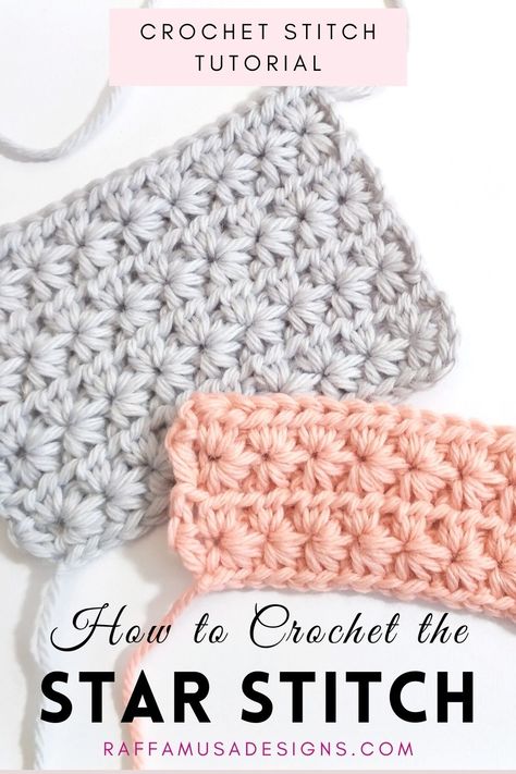 Crochet Star Stitch swatches Good Crochet Stitches For Blankets, Star Crochet Stitch Tutorials, Star Crochet Stitch Pattern, Star Stitch Beanie Crochet, How To Crochet The Star Stitch, Practice Crochet Stitches, Star Stitch Crochet Blanket Free Pattern, Pearl Stitch Crochet, Cool Easy Crochet Stitches