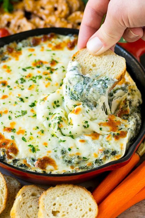 Hot Spinach Dip - Dinner at the Zoo Ground Beef And Fresh Spinach Recipes, Spanish And Artichoke Dip, Spanish Artichoke Dip, Spanish Dip Recipes, Spinish Dip Recipes, Spinish Dip, Spanish Dip, Hot Spinach Dip Recipe, Hot Cheese Dip