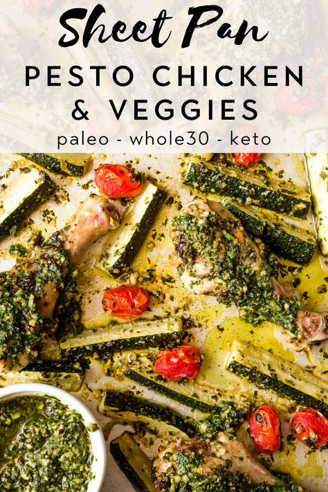 Sheet Pan Pesto Chicken, Dairy Free Keto Recipes, Dairy Free Pesto, Basil Pesto Sauce, Delicious Paleo Recipes, Chicken And Veggies, Whole30 Keto, Chicken Breast Recipes Easy, Weeknight Dinner Recipes Easy