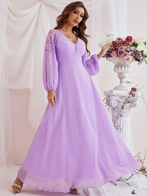 Lavender Color Dress, Long Beach Wedding Dresses, Summer Maxi Dresses, Bishop Sleeve Dress, Full Sleeves Dress, Purple Long Sleeve Dress, Dress Muslim, Color Lila, Summer Maxi