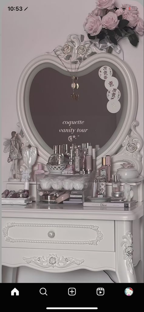 Follow me pls Coquette Vanity, Purple Coquette, Coquette Room, Cute Room Decor, Dream Room, Follow Me, Lavender, Vanity, Room Decor