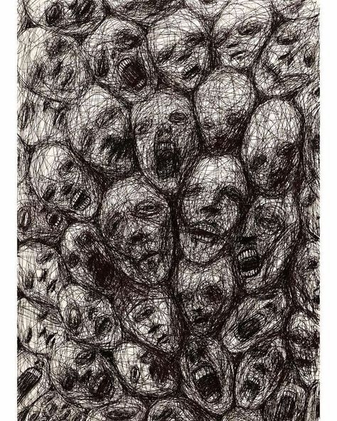 Scary Drawings, Creepy Drawings, Scribble Art, Paper Works, Macabre Art, Art Ancien, Dark Art Drawings, Dark Art Illustrations, Scary Art