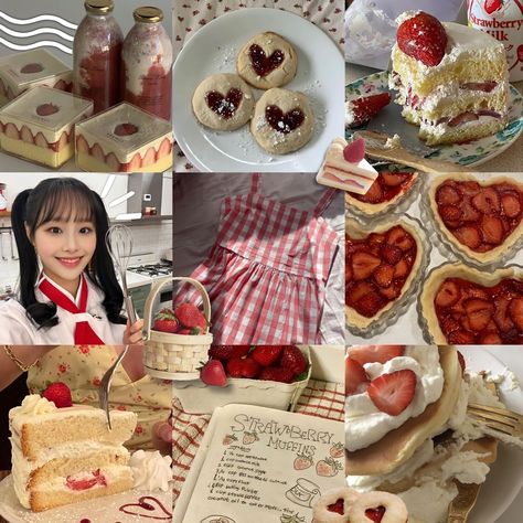 Strawberry Moodboard, Strawberry Layout, Chuu Strawberry, Cottagecore Strawberry, Strawberry Aesthetic, Cute Spiral Notebooks, Red Core, Dreamy Photos, Facebook Layout