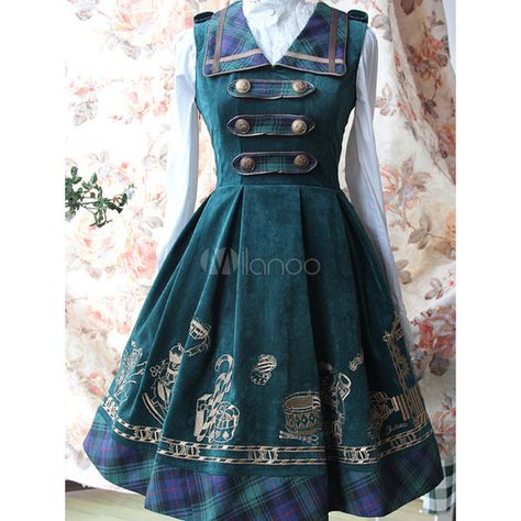 Green Turndown Collar Classic Terry Lolita Dress ❤ liked on Polyvore featuring dresses, lolita, blue dress, terry dress and terry cloth dress Gold Velvet Dress, Steampunk Dress, Mode Tips, Steampunk Clothing, Linnet, Steampunk Fashion, Lolita Dress, Gothic Lolita, Mode Vintage