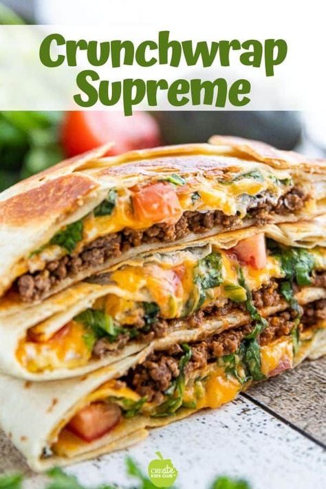 Diy Crunch Wrap, Crunch Wrap Recipe, Crunch Wrap Supreme Recipe, Vegan Crunchwrap, Taco Dinner Recipes, Crunchwrap Supreme Recipe, Crunchwrap Recipe, Homemade Crunchwrap, Kid Friendly Meals Dinner