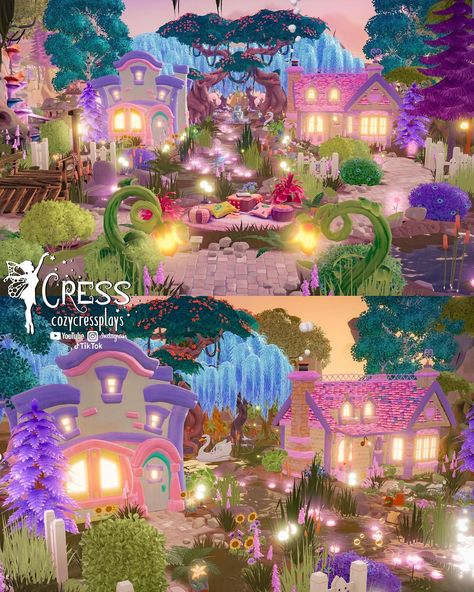 A Fairycore Haven for the True Queens of Dreamlight Valley ✨🧚🏽‍♀️🤍 I had Minnie in the Meadow with her sweetheart Mickey, but the minute Daisy got here I knew these besties needed to be inseparable. Their pastel houses give off dainty Fairycore vibes, so I gave them a quiet little haven in the Glade of Trust where they can listen to the soothing sounds of their own personal babbling brook while they hang out and catch up on all the gossip. 🎀🤍 I definitely wasn’t the first to put them togethe... Minnies House Dreamlight Valley, Dreamlight Valley Glittering Dunes, Disney Dreamlight Valley Fairycore, Daisy House Dreamlight Valley, Ddlv Glade Of Trust Ideas, Dreamlight Valley Daisy House, Glade Of Trust Dreamlight Valley Ideas, Ddv Glade Of Trust Ideas, Dreamlight Valley Theme Park