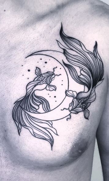 <<Check out more Pisces tattoos #tattoomenow #tattooideas #tattoodesigns #tattoos #pisces #zodiac Pisces Witch Tattoo, Dark Pisces Tattoo, Picies Tattoos, Aquarius And Pisces Tattoo, Pisces Moon Tattoo, Picies Zodiac Tattoo, Piceses Tattoo, Pisces Goddess Tattoo, Starsign Tattoo