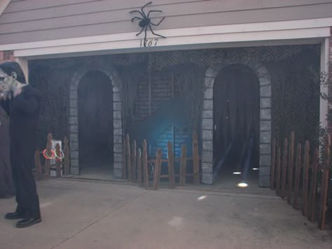 I was looking through some pics of my 2010 garage haunt while starting to plan for this year.  I thought you might enjoy some of them...FacadeEntranceFirst Hallway with a rotating light at the endSpider hallway with podsSwamp hallway......leading into the skull roomSkull roomSkulls close upI also had a snake room and a mummy room, but the pics didn't come out very well. Haunted House Garage Ideas, Garage Haunted House Ideas, Maze Entrance, Snake Room, Garage Facade, Halloween Hallway, Entry Idea, Haunted Garage, Swamp Theme