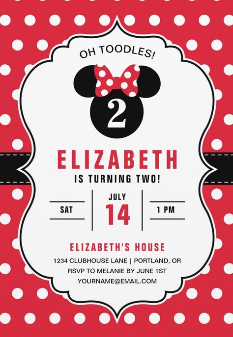 Minnie Mouse birthday party invitations featuring cute polka dot design. Girls birthday party invites with Minnie Mouse theme. afflink Minnie Invitations, Polka Dot Birthday Party, Minnie Mouse Birthday Party Decorations, Minnie Mouse First Birthday, Minnie Mouse Birthday Invitations, Minnie Mouse Red, Minnie Mouse Invitations, Polka Dot Birthday, Invitations Template