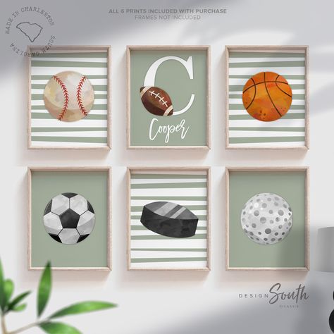 Green sports collection print set boys name, sports theme wall, sports art personalized gift, light green baseball football kid wall art boy ///// PLEASE NOTE ☛ ☛ ☛ FRAMES ARE NOT INCLUDED ☚ ☚ ☚ Thank you for choosing Design South. 🌸 I take pride in creating all of my designs. These timeless sports theme wall art prints will redefine the walls of a boy's nursery, playroom or bedroom. Each design is curated with a passion and vision to create inspired spaces for you and your little ones. Rea Kid Wall Art, Sports Nursery Theme, Sports Nursery, Green Sports, Toddler Boys Room, Theme Wall, Baby Boy Room Nursery, Green Nursery, Art Boy