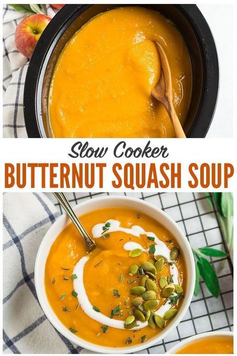 Slow Cooker Butternut Squash Soup, Squash Soup With Coconut Milk, Butternut Squash Soup Crockpot, Slow Cooker Butternut Squash, Best Butternut Squash Soup, Soup With Coconut Milk, Slow Cooker Sweet Potatoes, Messy Life, Butternut Squash Recipes Soup