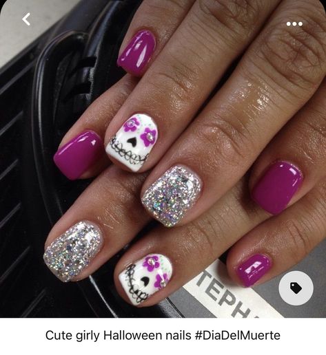 Summer Nail Colours, Skull Nail Designs, Sugar Skull Nails, Summer Nails Colors Designs, Enjoy Your Trip, Skull Nails, Halloween Acrylic Nails, Gothic Nails, Vibrant Nails