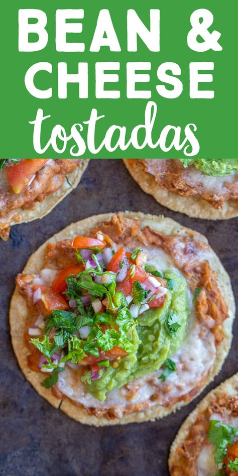 Refried Beans Tostadas, Healthy Tostada Recipes, Vegetarian Tostadas Recipes, Bean Tostada Recipes, Ww Tostada Recipes, Meatless Tostadas, Tostada Recipes Vegetarian, Tostados Recipe, Vegan Tostada Recipes