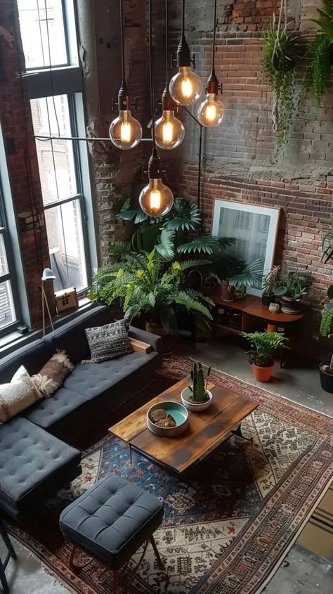 Charming Industrial 290-Square-Foot Studio Apartment - Decoholic Industrial Apartment Decor, Loft Apartment Industrial, Industrial Living Room Design, Industrial Living Room, Practical Furniture, Industrial Apartment, Industrial Style Decor, Loft Interior, Living Room Styles