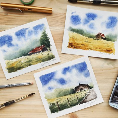 Jowishka Art, Abstract Watercolor Tutorial, Nature Watercolor Art, Watercolor Barns, Watercolor Postcard, The Sketchbook, Watercolor Projects, Abstract Watercolor Art, Postcard Art