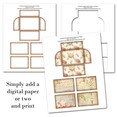 Mini Envelope Template Free Printable Patterns, Free Junk Journal Printables, Mini Envelopes Template, Free Junk Journal, Free Printable Envelopes, Journal Printables Free, Junk Journal Printables, Junk Journal Embellishments, Journaling Printables