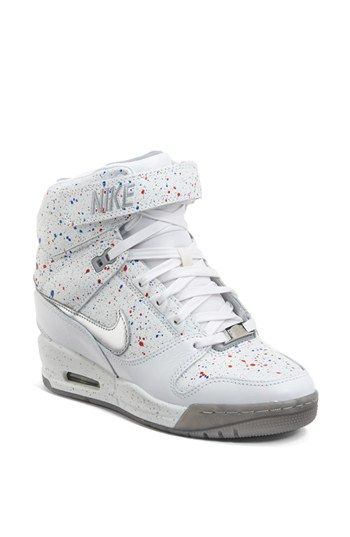 Nike 'Air Revolution Sky Hi' Hidden Wedge Sneaker (Women) available at #Nordstrom Sneaker Wedges, Nike Wedges, Heel Sneakers, Wedge Trainers, Style Converse, Velcro Shoes, Nike Trainers, Fashion Shoes Sneakers, Nike Shox