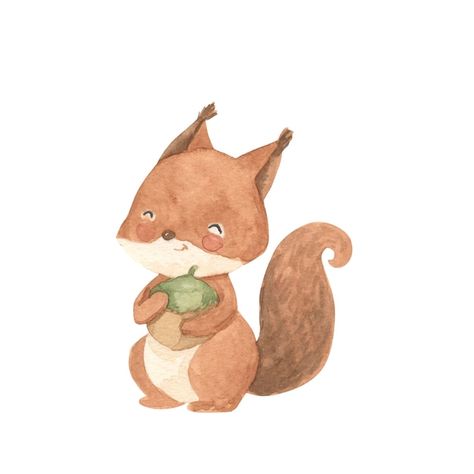 Squirrel Cute Illustration, Dear Illustration, Cute Squirrel Drawing, Watercolour Squirrel, Squirrel Vector, Watercolor Squirrel, Squirrel Watercolor, Baby Room Paintings, Squirrel Illustration