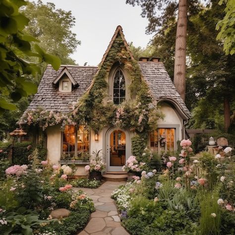 Fairy Cottage House Aesthetic, Cottage Core Building, Cottage Core Aesthetic House Exterior, Coquette Front Porch, Cute Fairytale Cottage, Fairytale Home Aesthetic, Fairy Houses Aesthetic, Cottagecore Dream House, Fairy Cottage House Dream Homes