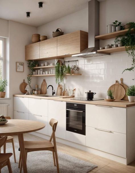 Kitchen Straight Layout, Light Wood Home Decor, Small Apartment Designs, Small Light Kitchen Ideas, Kitchen Appliances Must Have List, Small Corner Kitchen Ideas, Small Kitchen Ideas Layout One Wall, Wooden Apartment Aesthetic, Küchen Inspiration Klein