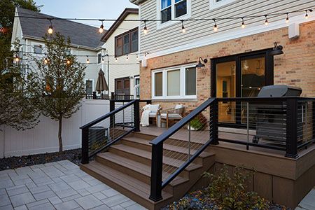 Your Guide to Deck Styles: What’s Best for You? | TimberTech Front Porch Stairs, Porch Stairs, Front Stairs, Deck Railing Design, Modern Deck, Patio Steps, Deck Colors, Patio Deck Designs, Deck Designs Backyard