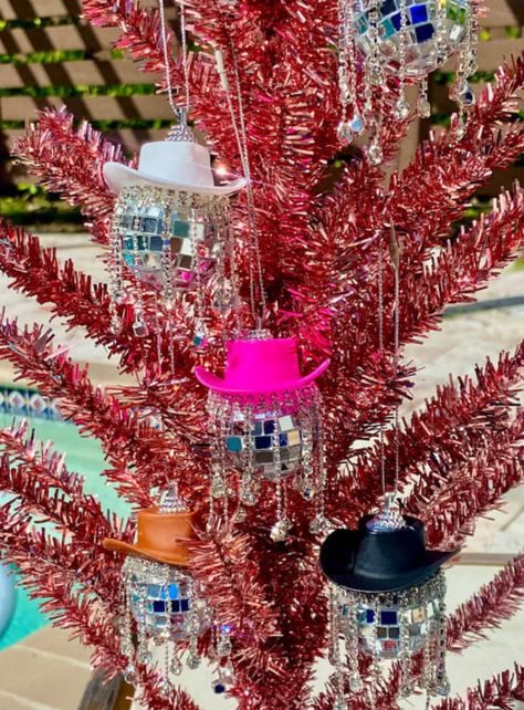 22 Trending Holiday Decorations For 2023 & 2024! Disco Christmas Ornaments, Christmas Ornament Themes, Groovy Christmas Decor, Disco Christmas Decorations, Desert Christmas Decor, Maximalism Christmas, Funky Christmas Decor, Disco Christmas Tree, Disco Ball Christmas Tree