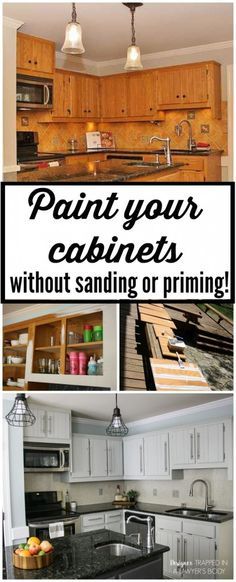 THIS IS AWESOME! Learn to paint your kitchen cabinets without sanding OR priming! Full tutorial by Designer Trapped in a Lawyer's Body. Top Cabinets, Kitchen Ikea, Trendy Diy, Kitchen Remodel Ideas, Kitchen Cabinets Makeover, New Kitchen Cabinets, Hur Man M�ålar, Kitchen Diy, Cabinets Kitchen