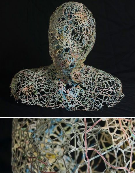 Creative Cartography: 15 Artists Transforming Maps Interwoven Art, Contemporary Portrait Artists, Road Maps, Head Sculpture, Human Body Systems, Colossal Art, Contemporary Portrait, Art Carte, Old Maps