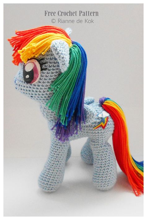 Amigurumi Horse, Crochet Pony, Crochet Toys Free, Crochet Horse, Confection Au Crochet, Crochet Dolls Free Patterns, Pola Amigurumi, Crochet Unicorn, Rainbow Dash