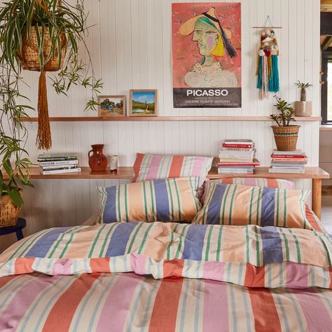 Sleep – Tagged "pillowcases"– Sage and Clare Stripes Bed Sheet, Colourful Scandinavian Bedroom, Mix And Match Aesthetic, European Summer Bedroom, Bedroom Decor Colourful, Eclectic Bedroom Colorful, Colourful Eclectic Bedroom, Pattern Mixing Bedroom, Romantic Maximalist Bedroom