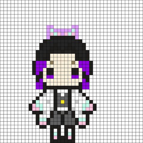 Shinobu Kocho Perler Bead Pattern | Bead Sprites | Characters Fuse Bead Patterns Nezuko Pixel Art Grid, Shinobu Perler Beads, Pixel Art Characters Anime, Shinobu Pattern, Demon Slayer Pixel Art Grid, Pixel Drawing Anime, Demon Slayer Pixel Art, Demon Slayer Fan Art, Pixel Girl