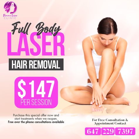 Get perfect baby soft skin with Femme Laser Clinic. We are providing full-body laser hair removal for just $147 per session! You can also consult with our experts on the phone for free! For Free Consultation & Appointment Contact: ☎️: 647-229-7397 #FemmeLaserClinic #LaserHairRemovalServices #HairRemovalServices #HairRemoval #UnwantedHair #SayNoToRazor #SmoothSkin #FreeConsultation #HairRemovalInMississauga #HairRemovalInToronto #HairRemovalInOntario #NJMarketings #NJMediaGroup #NJSoftlab #Toro Body Laser, Laser Clinic, Laser Clinics, Baby Soft Skin, Graphic Ideas, Hair Reduction, Unwanted Hair, Soft Skin, Body Hair