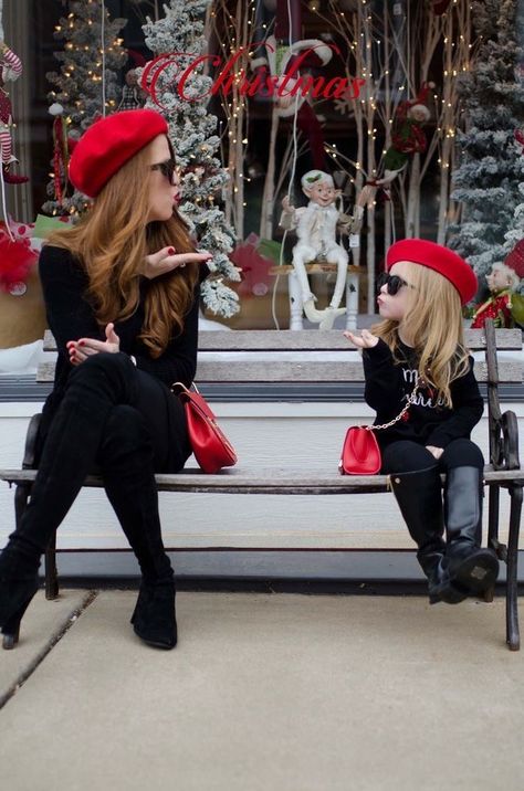 Yule Solstice, Mother Daughter Pictures, Mom Daughter Outfits, Mommy Daughter Outfits, Old Navy Boots, Mother Daughter Outfits, Christmas Shoot, Parisian Lifestyle, Round Hat