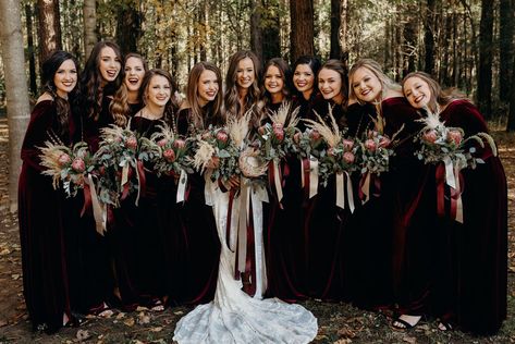 Lauren & Caleb's Boho Wedding at Hiwassee River Weddings Long Sleeve Bridesmaid Dress, Red Mermaid, Velvet Bridesmaid Dresses, Burgundy Bridesmaid, Aline Wedding Dress, Dark Wedding, Cheap Bridesmaid, Burgundy Bridesmaid Dresses, Wedding Winter