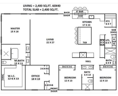 50 By 50 House Plans, Rectangular House Floor Plan, 4 Bed 2 Bath Barndominium Floor Plans, 40 X 60 House Plans, Rectangle House Plans Open Floor, 60x40 House Plans, Bardominum Ideas Floor Plans, Pole Barn Homes Floorplan, 1800 Sq Ft Barndominium Floor Plans