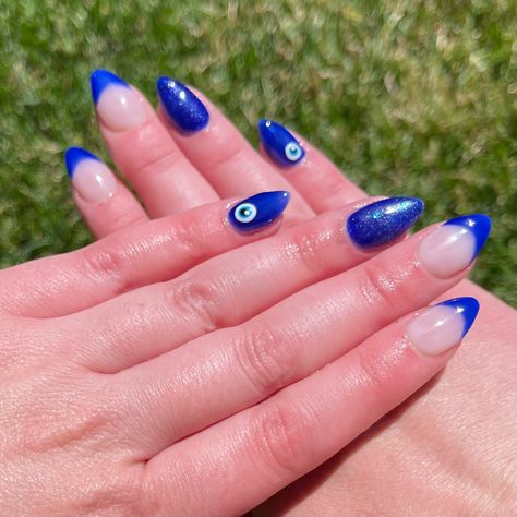 Evil Eye Gel X nails! I did these on my own and I am getting better eveytime! #evileyenails #evileyeart #customnails #gelxnails Gel X Nails, X Nails, Evil Eye Nails, Evil Eye Art, Eye Nails, Seeing Eye, All Seeing Eye, All Seeing, Getting Better