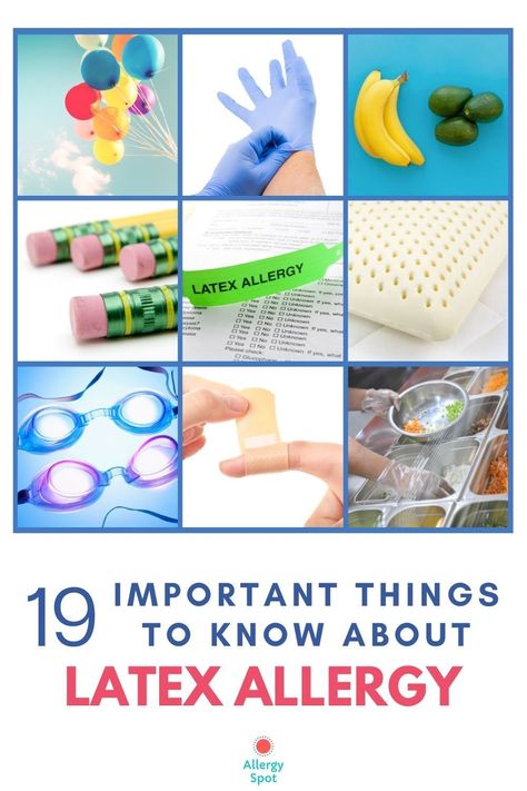 What do you know about latex allergy? If you or someone you care about is allergic to latex, the number of products made using this common manufacturing ingredient may surprise you. The proteins in natural rubber latex are also similar to those in a number of different foods, which can cause food allergies. We've put together a list of 19 things to be aware of when it comes to latex allergies and staying safe. First Aid Tips, Latex Allergy, Allergy Asthma, Chronic Migraines, Latex Mattress, Oral Health Care, Natural Health Remedies, Natural Latex, Tooth Decay