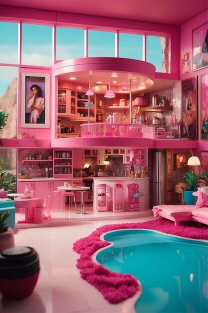 Photo barbieland | Premium Photo #Freepik #photo Barbie House Aesthetic, Pink Barbie House, Barbie Apartment, Ken And Barbie, Landmarks Around The World, Free Digital Art, Barbie Malibu, Malibu House, Doll House People