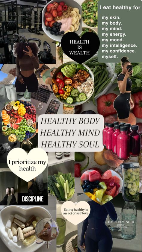 Healthy Meal Vision Board, Healthy Eating Aesthetics Vision Board, Good Health Vision Board, Healthy Eating Vision Board, Gentle Motivation, Motivation To Eat Healthy, Vision Board Categories, Manifesting Motivation, Prayer Vision Board