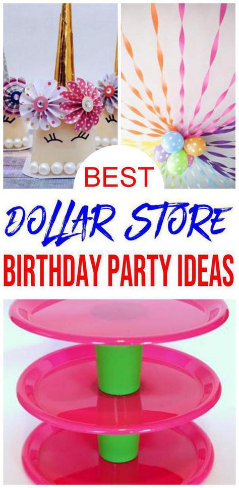 Dollar Store birthday party ideas. Easy & cute DIY Dollar Tree hacks for the BEST birthday party ideas - decorations, cupcake stands, party favors & more. Great ideas that are budget friendly, cheap & amazingly adorable. Check out the BEST Dollar Store hacks for birthday party ideas boys & girls will love. #hacks #dollarstore Dollar Store Birthday, Princess Birthday Party Decorations Diy, Dollar Tree Birthday, Outdoor Birthday Party Decorations, Cheap Birthday Party, Backyard Birthday Parties, Princess Birthday Party Decorations, Easy Party Decorations, Boy Birthday Decorations