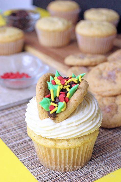 Taco Tuesday~ Dulce de Leche Stuffed Cupcakes - Gretchen's Vegan Bakery Taco Cupcakes, Vanilla Buttercream Icing, Snickers Cheesecake, Snickerdoodle Cookie Recipes, Vegan Cheesecake, Vegan Bakery, Vanilla Cake Recipe, Great British Bake Off, Mousse Recipes