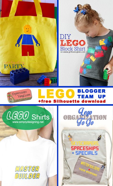 Expressions Vinyl Lego Pack Everyday Party Magazine  Collage Image Lego Crafts, Lego Shirts, Budget Friendly Diy, Diy Lego, Expressions Vinyl, Crafts Diy Projects, Lego Activities, Lego Birthday Party, Lego Craft