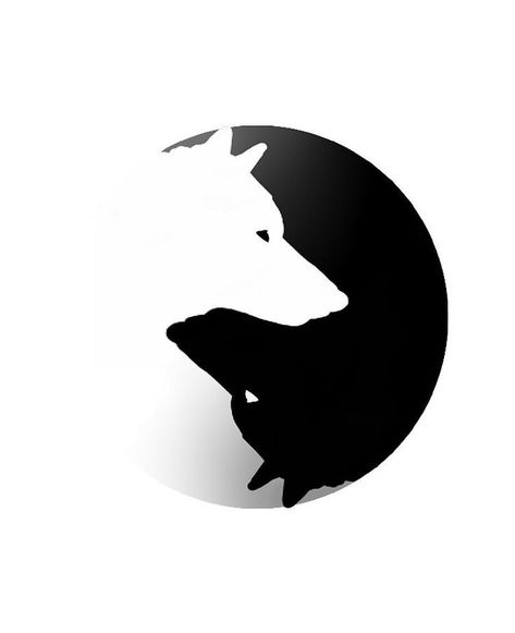 Animal Yin Yang Tattoo, Yin Yang Wolf Tattoo Design, Yin And Yang Wolf Tattoo, Animal Ying Yang, Yin Yang Animals, Ying Yang Wolf Tattoo, Wolf Yin Yang Tattoo, Wolf Logo Art, Yin Yang Tattoo Design