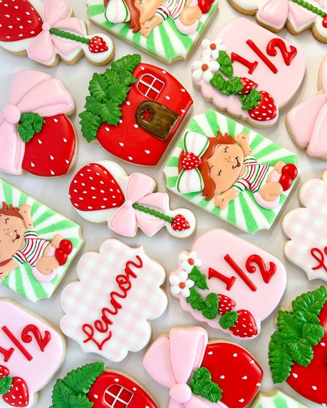 It’s Lennon’s HALF birthday 🍓✨ . . . #strawberryshortcake #strawberry #strawberries #strawberrycookies #cookies #customcookies #customsugarcookies #sugarcookies #sugarcookiedecorating #sugarcookiemarketing #halfbirthday #houston #htx #houstoncookies Strawberry Shortcake Cookies Decorated, Strawberry Shortcake Cookies, Strawberry Shortcake Cartoon, Strawberry Cookies, Half Birthday, Custom Cookies, Sugar Cookies Decorated, Strawberry Shortcake, Cookie Decorating