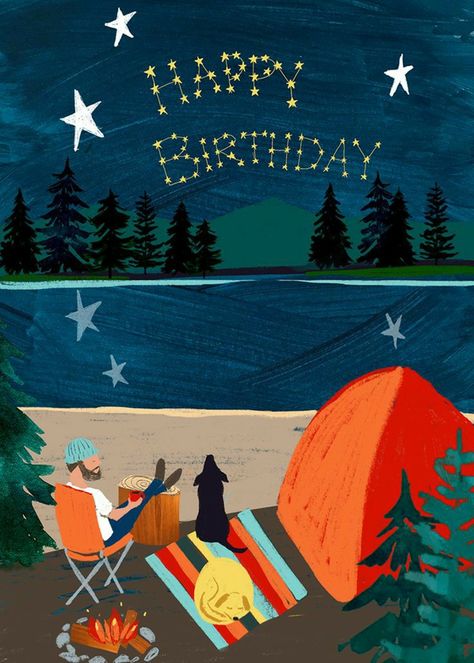 Birthday Greetings Friend, Happy Birthday Greetings Friends, Happy Birthday Wallpaper, Birthday Illustration, Camping Birthday, Bday Cards, Advocate Art, Birthday Wishes Cards, Birthday Meme