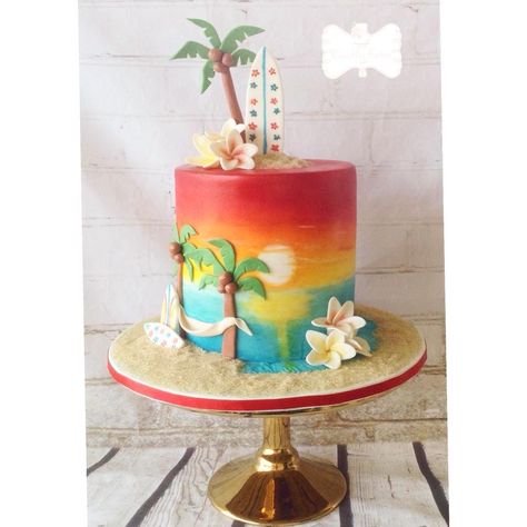 Gateau Baby Shower Garcon, Sunset Cake, Summer Party Cake, Tropical Cakes, Tropical Birthday Cake, Hawaii Cake, Beach Birthday Cake, Tropical Cake, Hawaiian Cake