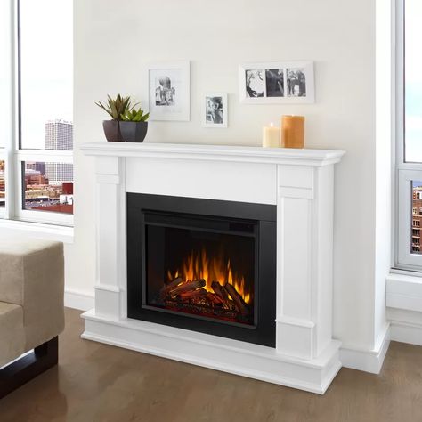 Real Flame Silverton 48'' W Electric Fireplace & Reviews | Wayfair White Electric Fireplace, Corner Electric Fireplace, Electric Fireplace With Mantel, Indoor Electric Fireplace, White Mantel, Electric Fireplace Tv Stand, Fireplace Heater, Electric Fireplace Insert, Real Flame