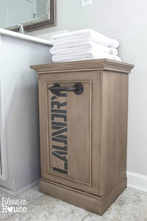 Hamper Makeover, Wooden Laundry Hamper, Laundry Hamper Cabinet, Bathroom Laundry Baskets, Laundry Shoot, Diy Clothes Storage, Diy Laundry Basket, Laundry Chute, Industrial Style Bathroom