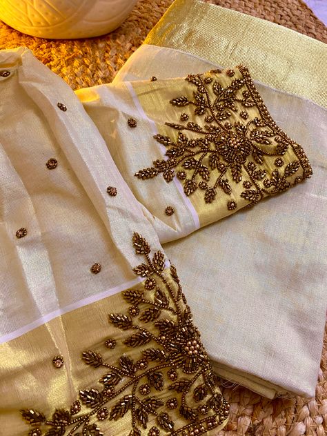 Blouse design shikkasfashion Back Aari Work Blouse, Lace Work Blouse Designs, Onam Blouse, Blouse Aari Work Design, Onam Outfits Ideas, Gold Blouse Designs, Blouse Aari Work, Magam Work Designs, Dress Designs For Stitching